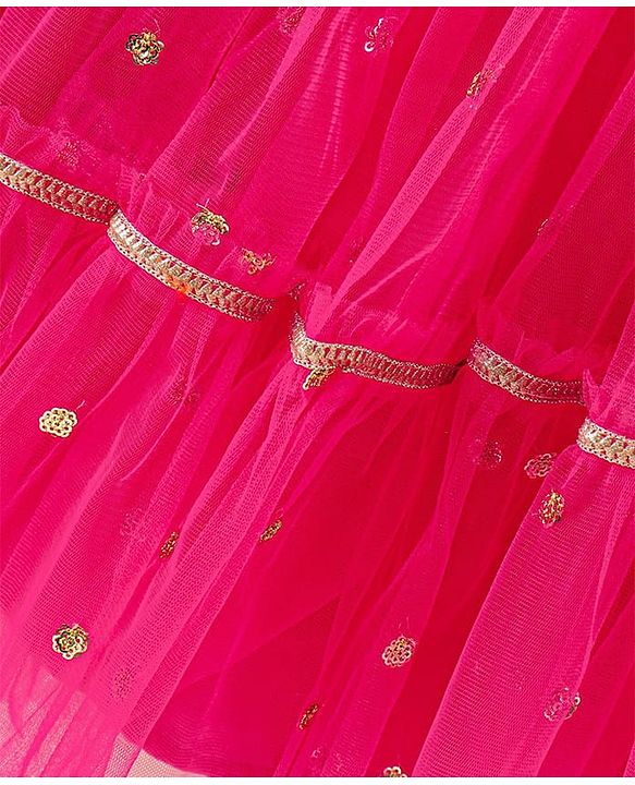 Babyhug Singlet Sleeves Woven Sequinned Lehenga & Choli Set With Dupatta - Fuchsia Pink