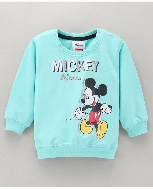Babyhug Full Sleeves Cotton Knit MICKEY MOUSE Print Sweatshirt with Glitter detailing- Blue