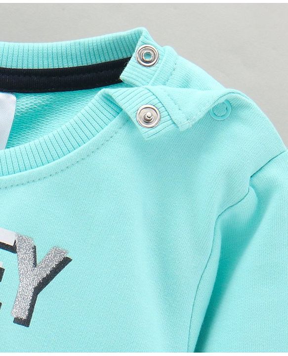 Babyhug Full Sleeves Cotton Knit MICKEY MOUSE Print Sweatshirt with Glitter detailing- Blue