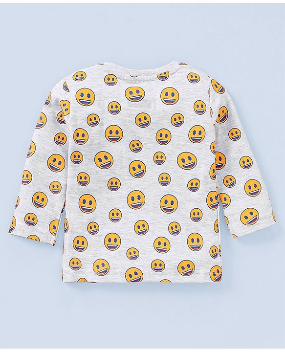 Babyhug Full Sleeves Cotton Jersey Knit Tee Smiley Print- Grey