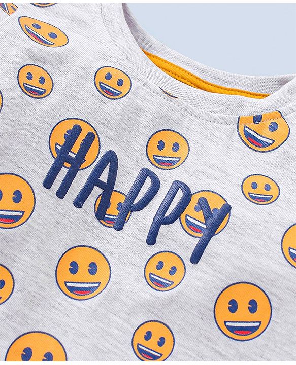 Babyhug Full Sleeves Cotton Jersey Knit Tee Smiley Print- Grey
