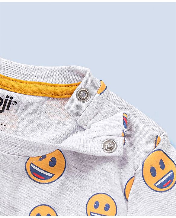 Babyhug Full Sleeves Cotton Jersey Knit Tee Smiley Print- Grey