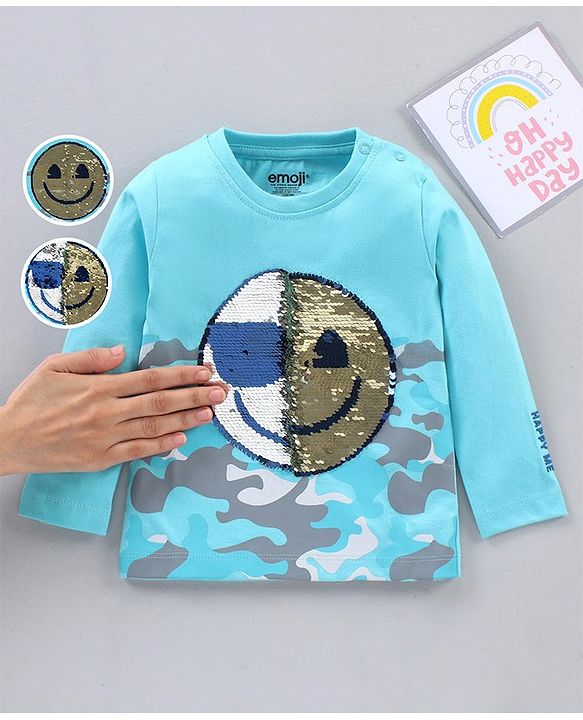 Babyhug Full Sleeves T-Shirt Reversible Sequence - Blue