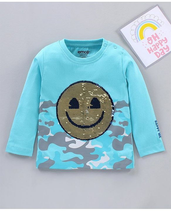 Babyhug Full Sleeves T-Shirt Reversible Sequence - Blue
