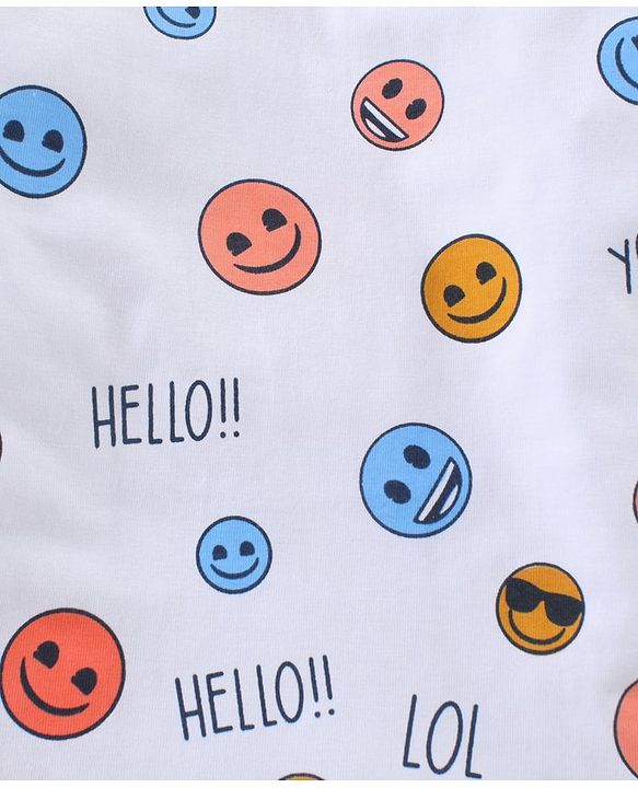 Babyhug Full Sleeves Cotton T-Shirt Smiley Face Print- White