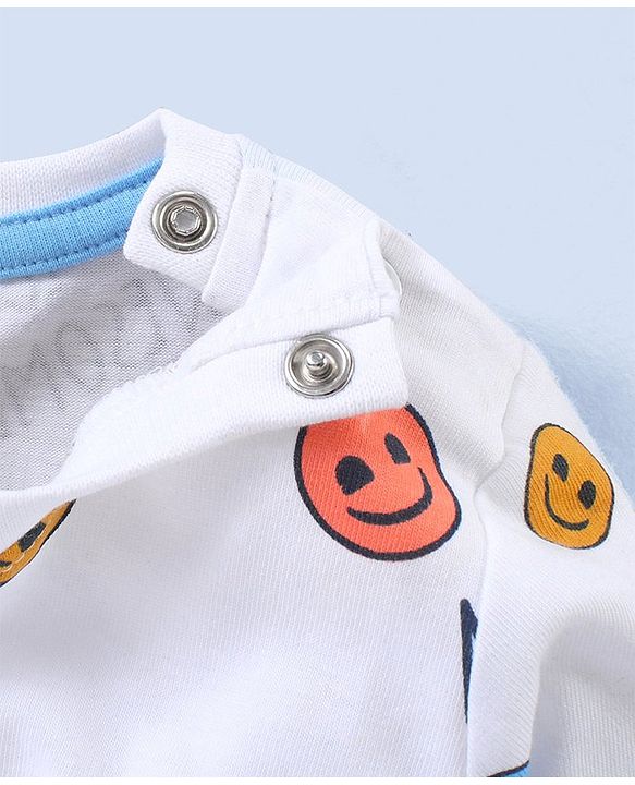 Babyhug Full Sleeves Cotton T-Shirt Smiley Face Print- White