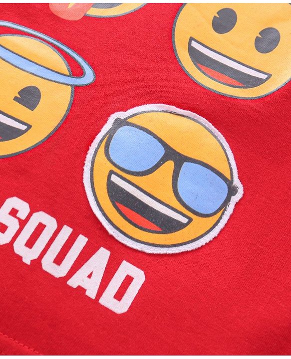 Babyhug Cotton Knit Full Sleeves T-Shirt Text & Emoji Print - Red