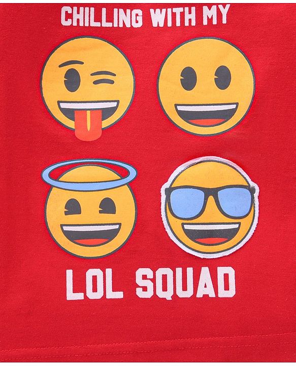 Babyhug Cotton Knit Full Sleeves T-Shirt Text & Emoji Print - Red