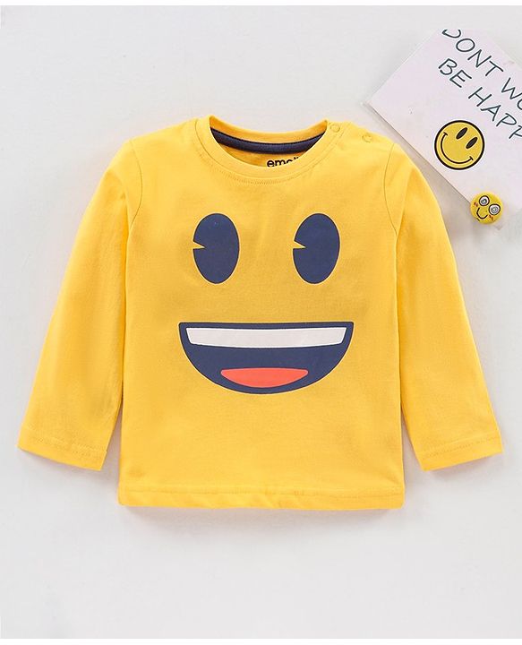 Babyhug Cotton Full Sleeves T-Shirt Smiley Print - Yellow