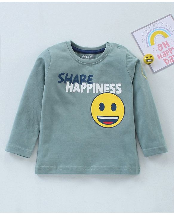 Babyhug Cotton Knit Full Sleeves T-Shirt Smiley Printed - Grey