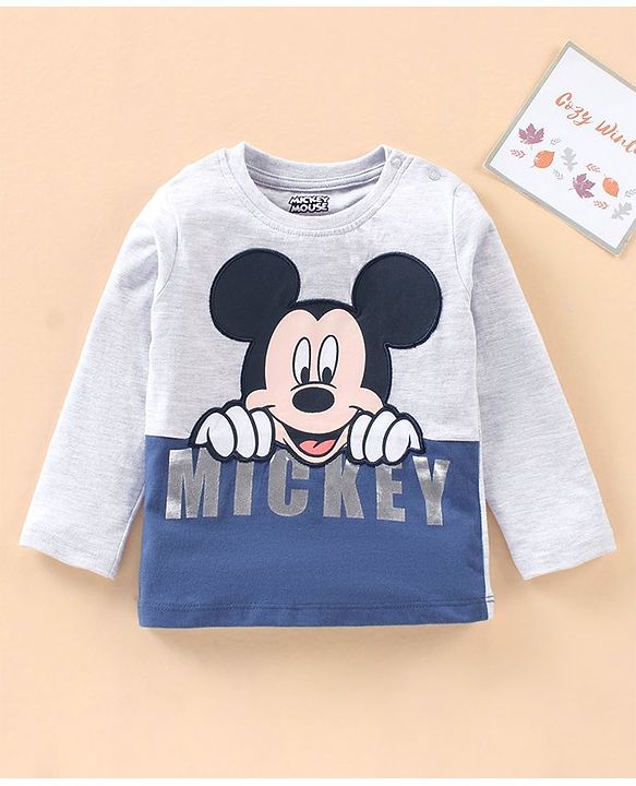 Babyhug Cotton Full Sleeves T-Shirt Mickey Mouse Print - White
