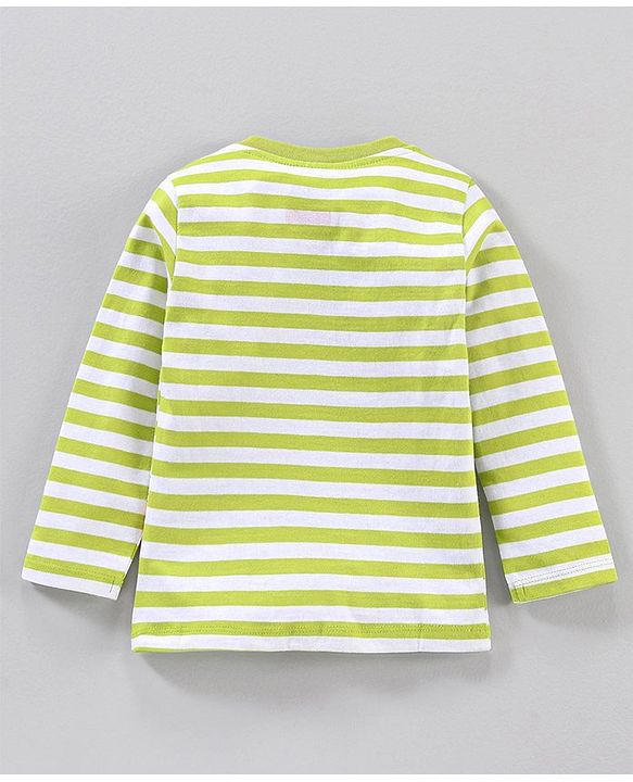 Babyhug Full Sleeves Striped T-Shirt Mickey Mouse & Donald Duck Print - Green