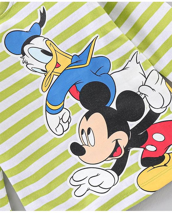 Babyhug Full Sleeves Striped T-Shirt Mickey Mouse & Donald Duck Print - Green