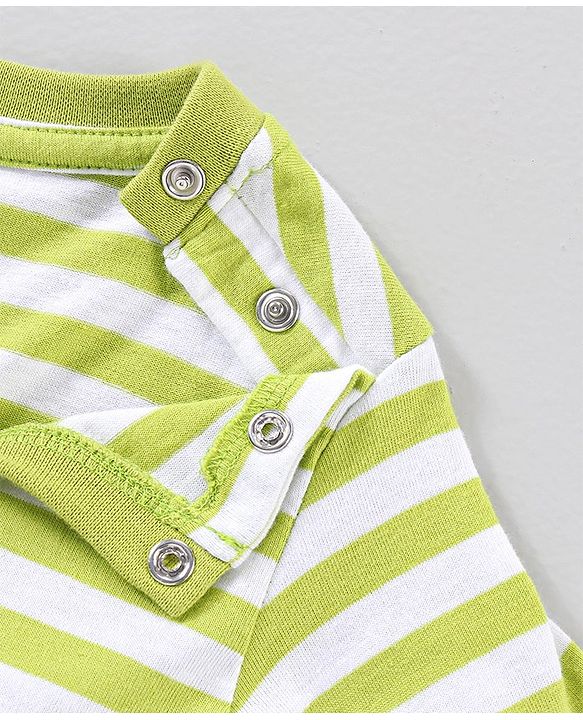 Babyhug Full Sleeves Striped T-Shirt Mickey Mouse & Donald Duck Print - Green