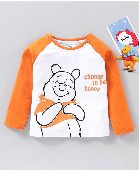 Babyhug Cotton Full Sleeves T-Shirt Winnie The Pooh Print - White Orange