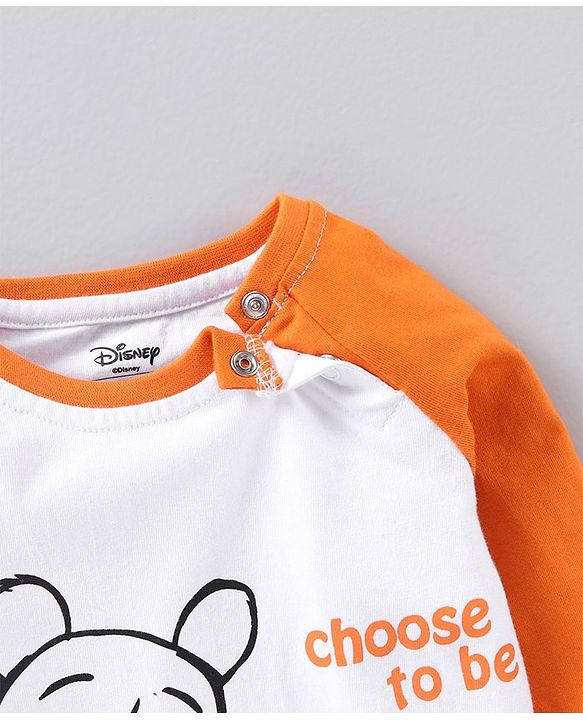 Babyhug Cotton Full Sleeves T-Shirt Winnie The Pooh Print - White Orange