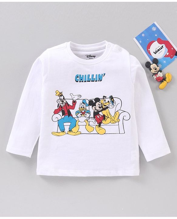 Babyhug Full Sleeves T-Shirt Mickey Mouse and Friends Print - White