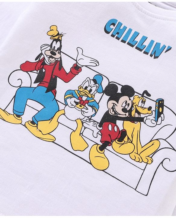 Babyhug Full Sleeves T-Shirt Mickey Mouse and Friends Print - White