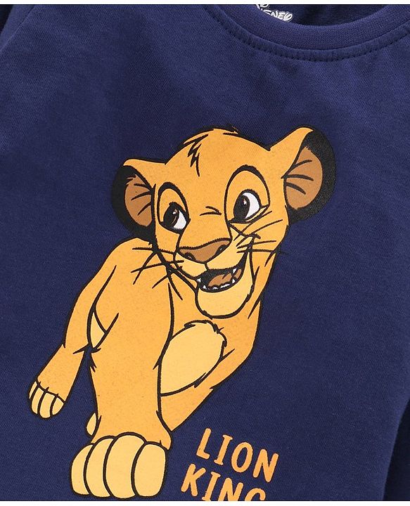 Babyhug Full Sleeves T-Shirt Simba Print - Navy Blue