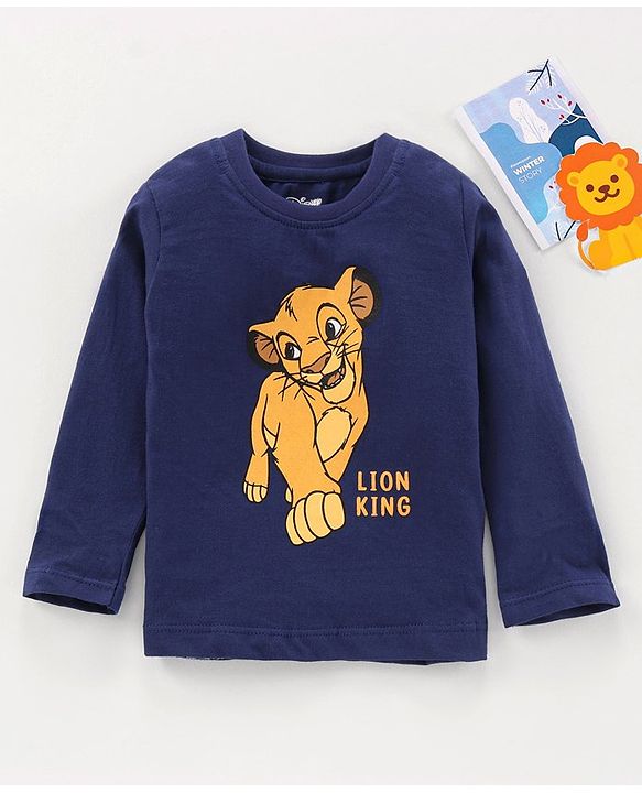 Babyhug Full Sleeves T-Shirt Simba Print - Navy Blue