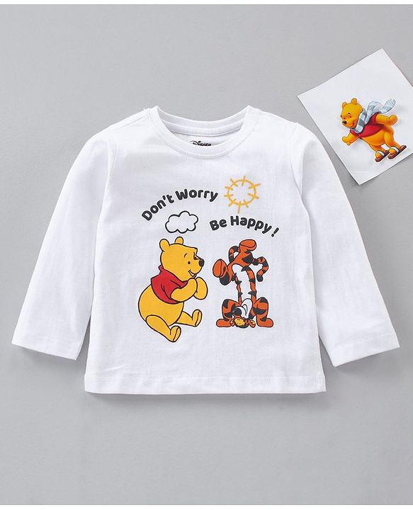 Babyhug Cotton Knit Full Sleeves T-Shirt Pooh Printed - White