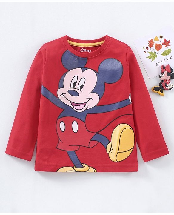 Babyhug Cotton Knit Full Sleeves T-Shirt Mickey Mouse Printed - Red