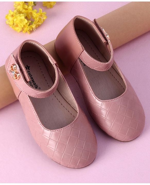Cute Walk by Babyhug Slip On Bellies with Bow Motif & Velcro Closure - Peach
