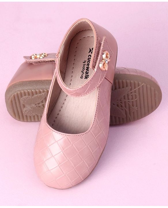 Cute Walk by Babyhug Slip On Bellies with Bow Motif & Velcro Closure - Peach