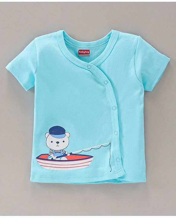 Babyhug 100% Cotton Half Sleeves Printed Vests Pack of 3 - White Blue