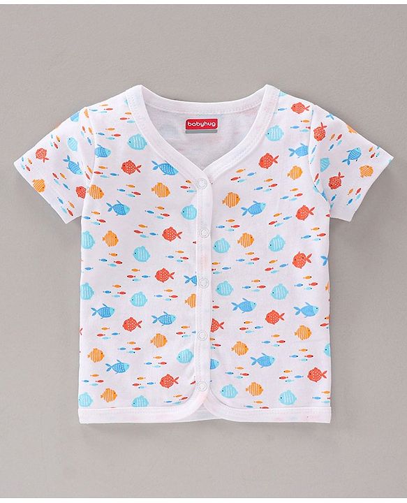 Babyhug 100% Cotton Half Sleeves Printed Vests Pack of 3 - White Blue