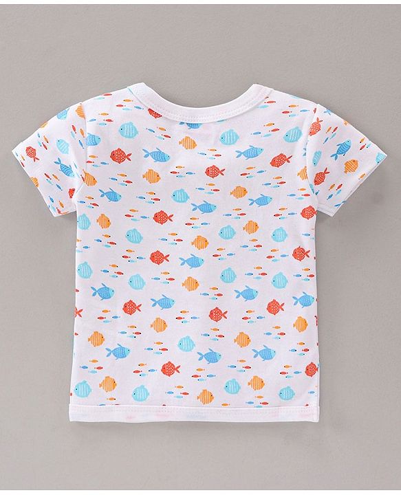 Babyhug 100% Cotton Half Sleeves Printed Vests Pack of 3 - White Blue