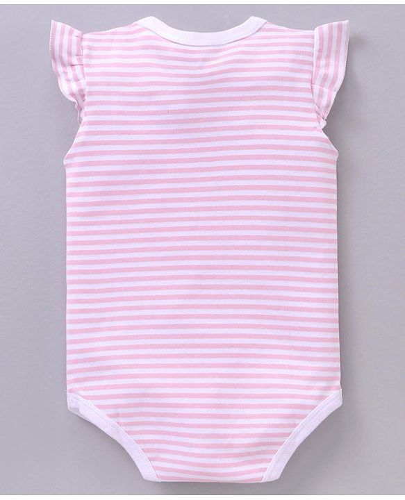 Babyhug 100% Cotton Half Sleeves Printed and Striped Onesie - Pink
