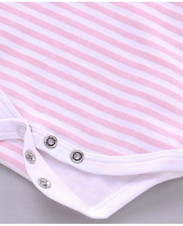 Babyhug 100% Cotton Half Sleeves Printed and Striped Onesie - Pink