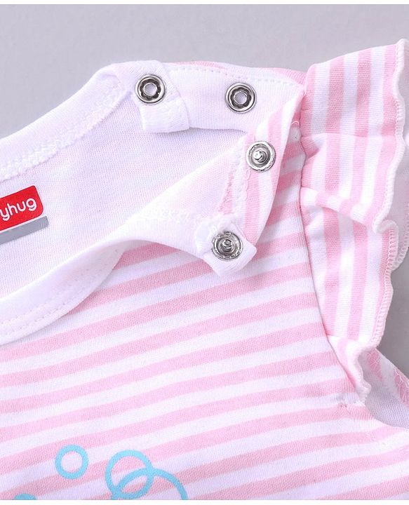 Babyhug 100% Cotton Half Sleeves Printed and Striped Onesie - Pink