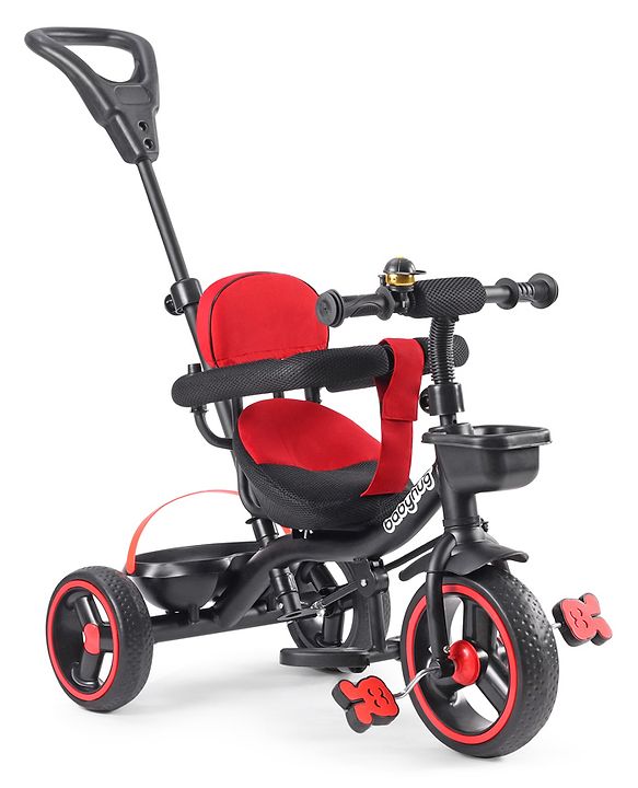 Babyhug Stalwart Plug & Play Tricycle With Parental Handle & Seat Cover - Red Black