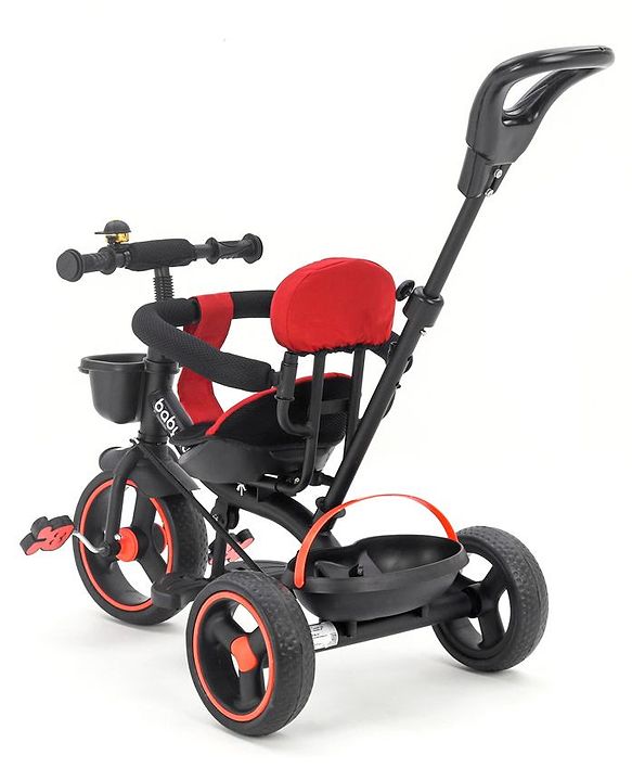 Babyhug Stalwart Plug & Play Tricycle With Parental Handle & Seat Cover - Red Black