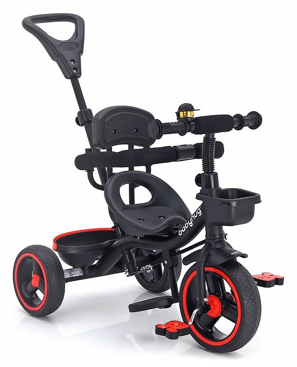 Babyhug Stalwart Plug & Play Tricycle With Parental Handle & Seat Cover - Red Black