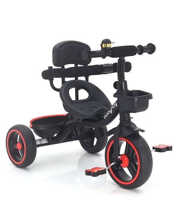 Babyhug Stalwart Plug & Play Tricycle With Parental Handle & Seat Cover - Red Black