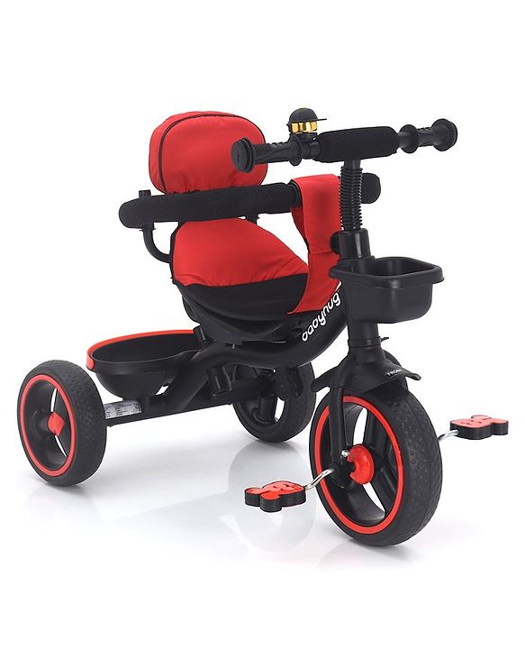 Babyhug Stalwart Plug & Play Tricycle With Parental Handle & Seat Cover - Red Black
