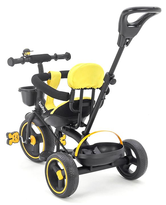 Babyhug Stalwart Plug & Play Tricycle With Parental Handle & Seat Cover - Yellow Black