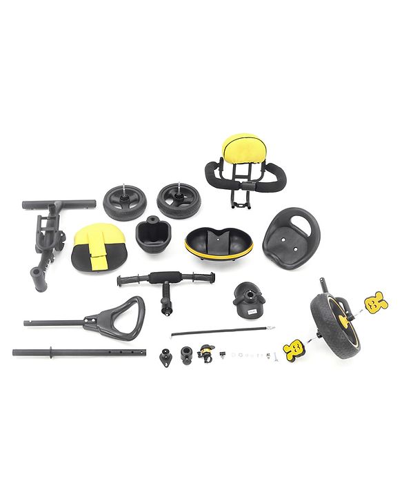 Babyhug Stalwart Plug & Play Tricycle With Parental Handle & Seat Cover - Yellow Black