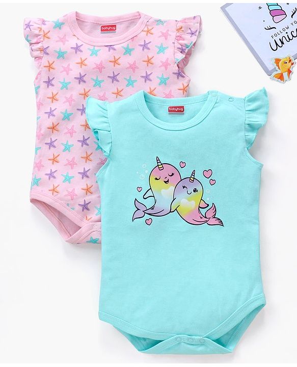 Babyhug 100% Cotton Half Sleeves Printed Onesies Pack of 2 - Multicolour