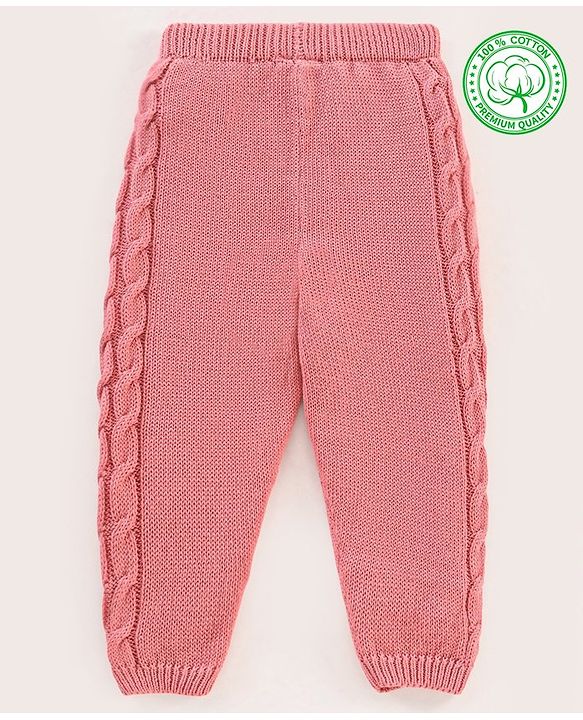 Babyhug 100% Organic Cotton Fleece Knit Full Length Thermal Bottom Solid - Pink