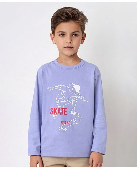 Pine Kids Full Sleeves Biowashed T-Shirt Skateboard Print - Purple