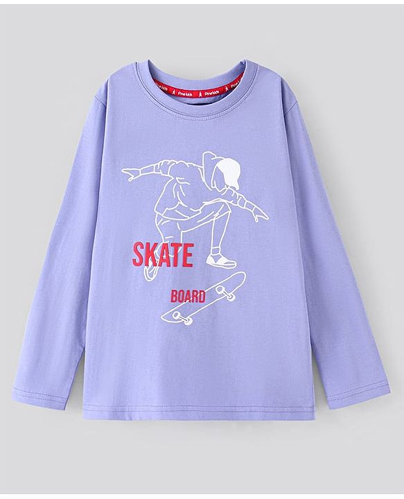 Pine Kids Full Sleeves Biowashed T-Shirt Skateboard Print - Purple