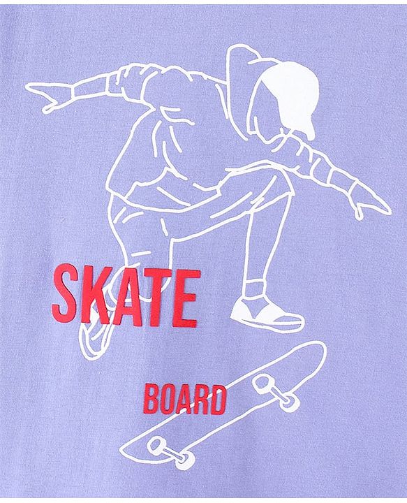 Pine Kids Full Sleeves Biowashed T-Shirt Skateboard Print - Purple