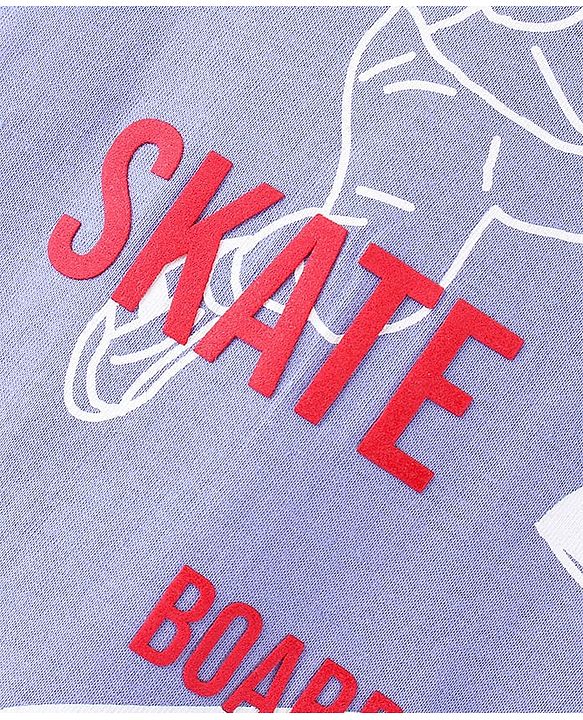 Pine Kids Full Sleeves Biowashed T-Shirt Skateboard Print - Purple
