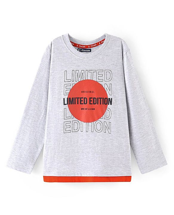 Pine Kids Full Sleeves Biowashed T-Shirt Text Print - Grey