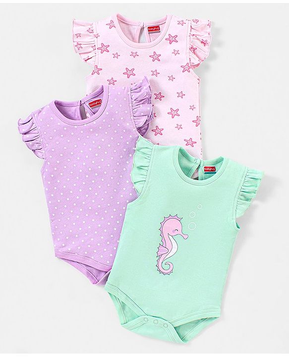 Babyhug 100% Cotton Onesies Multi Pattern Pack of 3 - Mulicolour