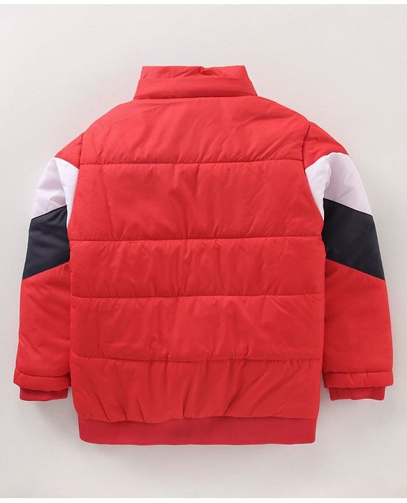 Babyhug Full Sleeves Color Block Hooded Jacket - Red Off White